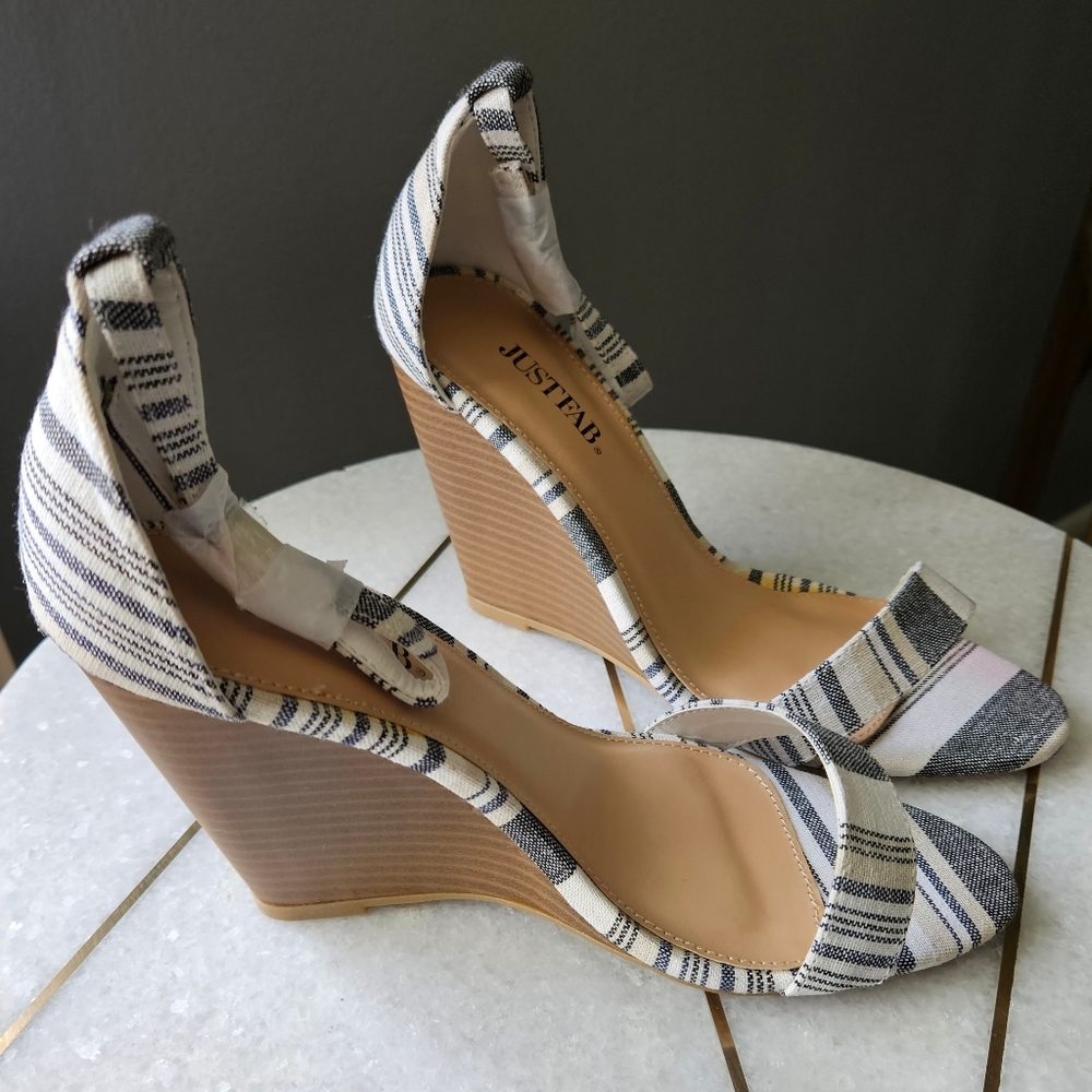 Liota Wedge Ankle Strap 4 inch Gray Stripes.  Never been worn!!